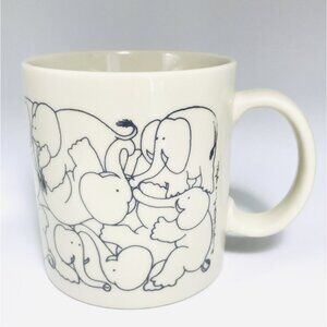 1979 Taylor & Ng Naughty Elephants Mug Japan Gray on White Cup Vintage Original